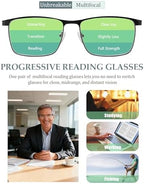 Photochromic Progressive Reading Glasses for Men | Blue Light Blocking Multifocal Readers for Computer & Reading