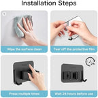 nacena 4 Pack No Drill Self Adhesive Broom Mop Holder Wall Mount with Hooks, Heavy Duty Stainless Steel Organizer for Kitchen Bathroom Garage Storage, Black