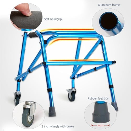 2-Wheel Compact Folding Walking Aid - Aluminum Height Adjustable, 220 lbs Weight Capacity for Kids & Petite Adults