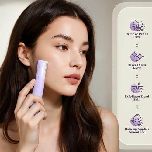 BNU Dermaplaning Tool for Face, Dermaplane Razor for Women Face LED Light Facial Exfoliation & Peach Fuzz Hair Removal, 3 Speeds Rechargeable Sonic Edge Technology 10 Refill Blades Purple