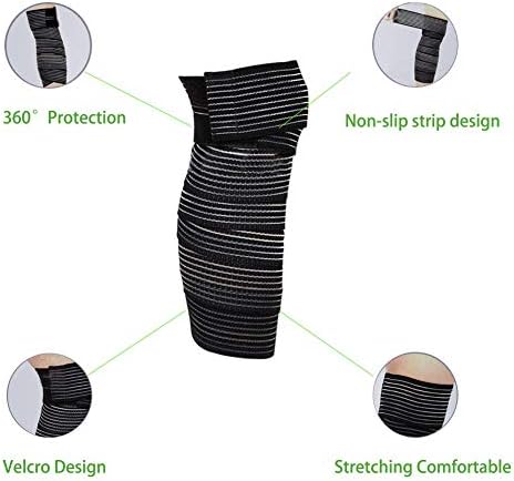 Extra Long Elastic Knee Wrap Compression Bandage Brace Support for Legs, Plantar Fasciitis, Stabilising Ligaments, Joint Pain, Squat, Basketball, Running, Tennis, Soccer, Football, Volleyball (Black)