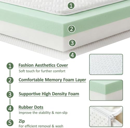 Memory Foam Lash Bed Topper for Massage Table, Beauty Salon Esthetician Mattress Toppers Based on 25D High Density Foam, Non-Slip Facial Beds Pad with Twill Removable Cover & Elastic Bands-73x24x2inch