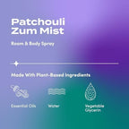 Indigo Wild Zum Mist Room & Body Spray - Aromatherapy Essential Oil Spray - Natural Body Mist & Room Spray - Patchouli Scent - 4 fl oz