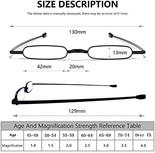 Hubeye 2 Pairs Mini Reading Glasses Ultra thin Metal Lightweight Portable Anti-Blue Light Reader with Glasses Holster +3.5