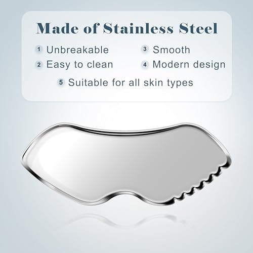 MoHern 2 Pcs Stainless Steel Gua Sha Tool, Gua Sha Facial Tools, Durable GuaSha Tool for Jawline Sculpting, Face Massager, Puffiness Reducing, Skin-Care Gift