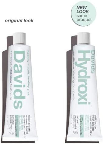 Davids Hydroxi Fluoride Free Nano Hydroxyapatite Toothpaste for Remineralizing, Sensitive Support, Whitening, Antiplaque, SLS Free, Natural Peppermint, 4oz, Made in USA