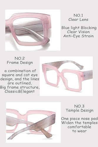 Onrtry Oversized Square Blue Light Glasses for Women Men Chunky Big Frame Computer Eye Glasses Non-Prescription Eyewear