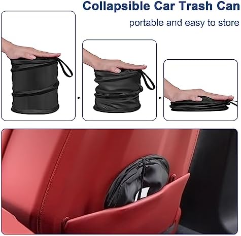 Car Trash Can, 2 Packs Mini Collapsible Pop-up Car Garbage Can, Waterproof Hanging Car Trash Bag with Velcro, Car Trash Bin, Black