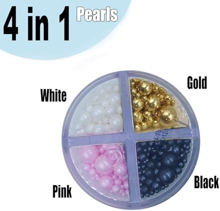 Edible 4 in1 Pearls Sugar Sprinkles 6 oz, Mix size Candy Pearl for Cake Decorating and Cupcake Toppers Cookie Decorations Ice Cream Topping Wedding Halloween Christmas(White,Black,Gold,Pink)