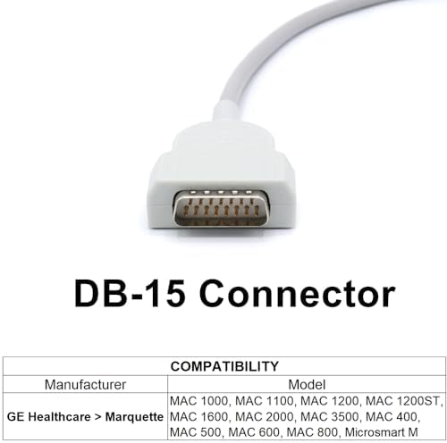 8.2FT 10 Leads Trunk AHA Cable Compatible with GE Marquette, 10K RES. TPU Direct Connect Cord with 15-Pin Monitor Connector