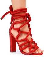 Liliana Women Chunky heel rope lace up high heel sandals