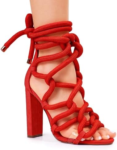 Liliana Women Chunky heel rope lace up high heel sandals