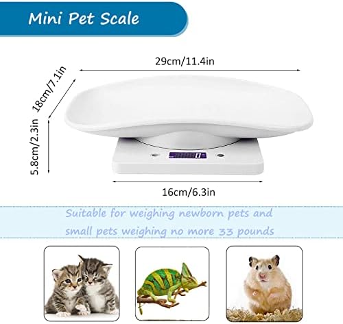 Newborn Kitten & Puppy Weight Scale, Multifunctional Digital Pet Scale, LCD Electronic Small Animal Food Scale, Weighing Max 33lbs, Tray Size 12" x 8", Not for Adult Cats/Dogs (White)