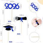 Pre-Assembled Graduation Cupcake Toppers 48 PCS, Class of 2026 Mini Cake Decorations Grad Cap & Diploma, Food & Appetizer Picks for Graduation Party