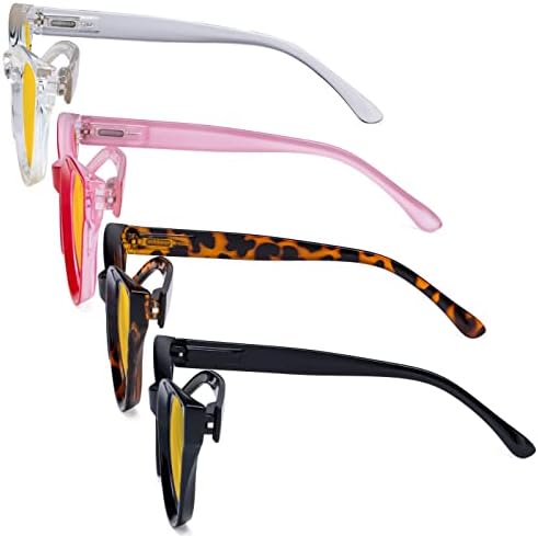 Eyekepper 4 Pack Oversized Blue Light Filter Glasses Women Cat Eye Computer Reading Glasses Amber Tinted +1.50