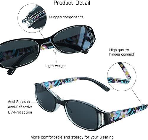 VisionGlobal 3 Pairs Reading Glasses/Sunglasses Foldable with Blue Light Blocking lens Compact Folding Glasses for Women (3 Black, No Magnification)