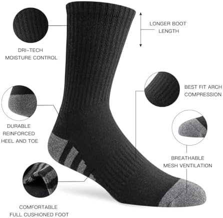 JOYNÉE 8 Pairs Mens Crew Work Cushion Socks Long Athletic Running Socks Workout Breathable Socks