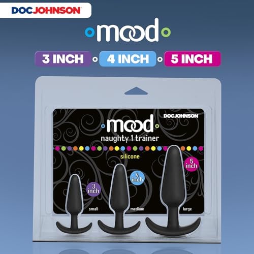 Doc Johnson Mood - Naughty 1 Trainer Set - Small, Medium, Large - Silicone Butt Plugs with Tapered Base for Comfort Between The Cheeks - Black