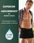 AIRCUTE Men Urinary Incontinence Underwear Washable Absorbency Soft Bladder Leak Proof Boxer Briefs 60 ML 3 Pack