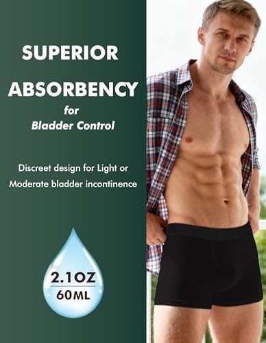 AIRCUTE Men Urinary Incontinence Underwear Washable Absorbency Soft Bladder Leak Proof Boxer Briefs 60 ML 3 Pack