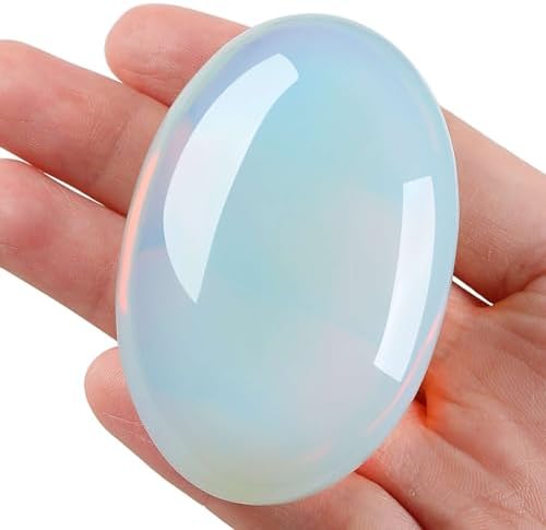 LAIDANLA Opal 2.4" Large Palm Stone Healing Crystals Natural Gemstones Calming Effects Energy Balancing Reiki Polished Worry Stone Cleansing Protection Anxiety Stress Relief Therapy 1PC