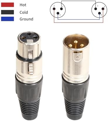 XLR Connectors, 3 PIN XLR Male and Female with Metal Housing and Gold-Plated Copper Contacts Mic Cable Plug Connector Audio Socket (4, Silvery)