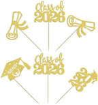 24 PCS Class of 2026 Graduation Theme Cupcake Toppers Glitter Diploma Graduation Cap Cupcake Picks 2026 Graduation Theme Party Cake Decorations Supplies Gold