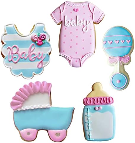 Ann Clark 5-Pc. Baby Shower Cookie Cutter Set, Made in USA, Baby Bottle, Rattle, Onesie, Carriage and Bib