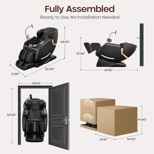 4D Massage Chairs Full Body - 53.5 Extend Sl Track Shiatsu Massage Chair - Zero Gravity Massage Chair,Core Heating & 22 Airbag, Smart Foot Rollers,Ai Voice, Yoga Mode