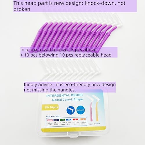 Interproximal Brush, Gum Interdental Brushes, L Angle Reusable Dental Cleaners Brushes,Disposable Oral Dental Hygiene Brush,Dental Toothpick Floss for Braces,Tooth Cleaning Tool (0.7mmPurple, Normal)