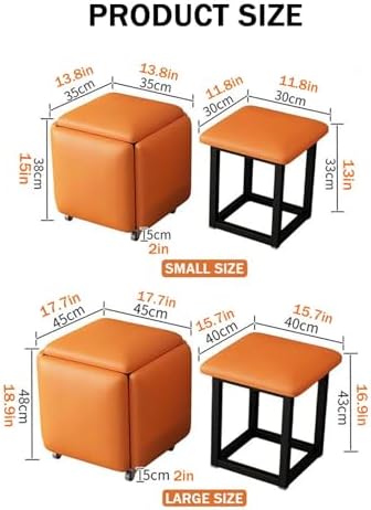 5 in 1 Nesting Ottoman Stool, Stackable Stools Swivel Casters, Foot Stools and Ottomans, Rolling Ottoman Chair, Cube Stool Ottoman(Light Gray,17.7 * 17.7 * 18.9in)