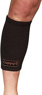 Copper D Copper Compression Calf Sleeve - Rayon from Bamboo Charcoal Copper Infused Calf Support Brace - Size Large - Extra Large - Black Copper Dots - 1 Pack
