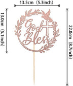 1 PCS God Bless Cake Topper with Dove Glitter Cross First Holy Communion Cake Pick for Celebration Christening Religious Baptism Baby Shower Birthday Party Cake Decorations Supplies Rose Gold