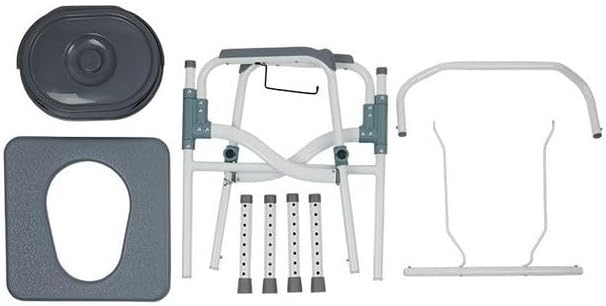 VMS Deluxe 3 in 1 Folding Bedside Commode with Handles and Elongated Seat, Aluminum | Adjustable Seat Height with Splash Guard | Portable Toilet for Seniors and Medical Home Care