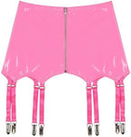 Suspender Belt Latex Ladies Wet Look Patent Leather Mini Skirts Garters with Metal Clips Costume