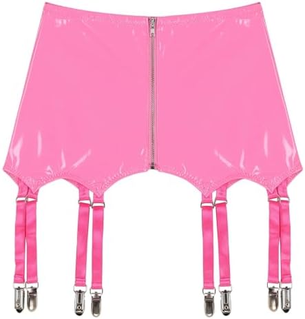 Suspender Belt Latex Ladies Wet Look Patent Leather Mini Skirts Garters with Metal Clips Costume