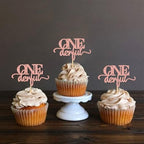 Ercadio 24 Pack Onederful Cupcake Toppers Rose Gold Glitter Onederful Cupcake Picks Onederful Cupcake Decorations for Baby Shower Kids first Birthday Theme Party Cake Decoration Supplies