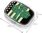 Irish American Flag Print Pill Box Square Metal Pill Case with 2 Compartment Portable Travel Pillbox Cute Mini Medicine Organizer for Pocket Purse