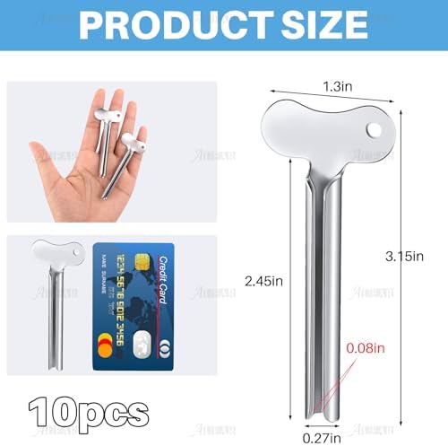 AUEAR, Stainless Steel Toothpaste Squeezer Tube Key Silver for Home Hair Dye (Set of 10)