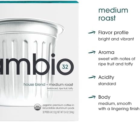 Cambio Roasters House Blend Medium Roast Coffee Pods - The Only Organic Recyclable Aluminum Coffee Pods, Small Batch Roasted, Keurig® Compatible, Balanced Flavor & Longer Lasting Freshness, 10 Count