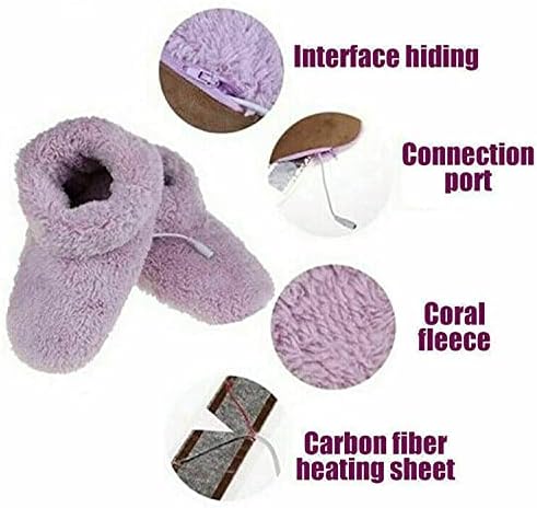 DKULMN USB Heated Slippers Rechargeable,Plush Shoe Slippers Plush Ankle Bootie Slippers Indoor Warm House Shoes for Office Home,Pink,5.5