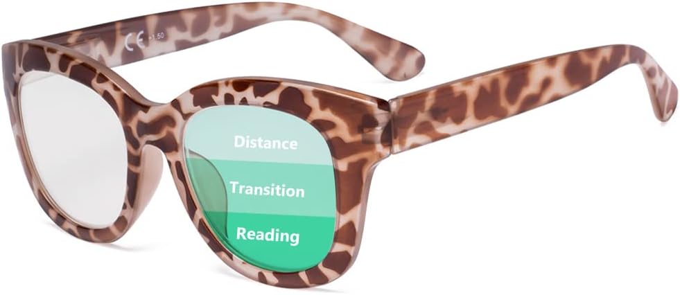 Eyekepper Oversized Progressive Readers Women - UV Protection Multifocus Computer Readers - Noline Trifocal Reading Glasses - Brown/Tortoise Frame,+1.75