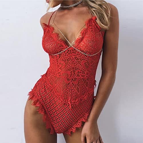 Boudoir Nighty Hollow Out V-Neck Halter Dresses Through Mesh Lace Women'S Underwear