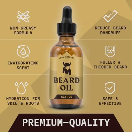 Striking Viking Citrus Beard Oil for Men - 2 Fl Oz - Moisturizing & Softening Formula - Supports Fuller Beard Growth - Soothing Tea Tree & Jojoba Oil Infusion