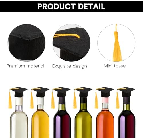 12 Pack Mini Graduation Caps with Tassels Grad Hat Cake Wine Bottle Toppers for Graduation Party Decorations