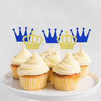 Ercadio 24 Pack Crown Cupcake Toppers - Royal Crown Prince & Queen Cupcake Picks for Theme Party Decoration Supplies