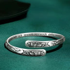Vintage Silver Lotus Flower Buddhist Bracelet for Women Om Mani Padme Hum Buddhism Ethnic Adjustable Bangle Jewelry