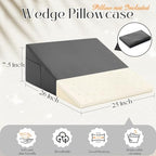 Horbaunal Dark Grey Bed Wedge Pillow Cover with Zipper Design, Wedge Pillowcase Protector with Side Pocket for Storage, 26" L x 25" W x 7.5" H(Pillow Not Include)