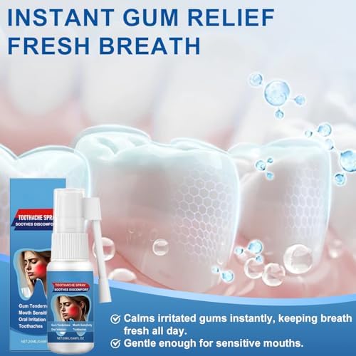 Toothache Relief Spray - Soothes Gum Fast, Improves Dryness, Mint & Chamomile Formula, Portable Oral Care for Adults (0.68FL.OZ)