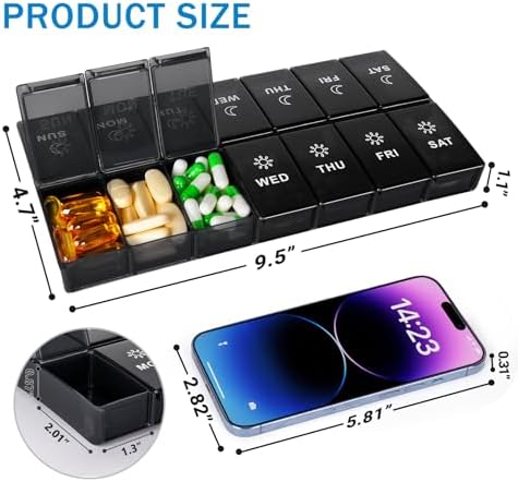 mossime Extra Large Weekly Pill Organizer 2 Times a Day, 7 Day AM PM Pill Box with XL Capacity Compartments, Jumbo Vitamins Holder Case and Medicine Organizer for Supplements and Daily Medication